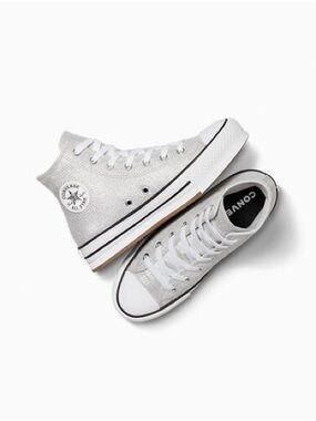 Converse Kids High Top Sneakers in Silver Glitter